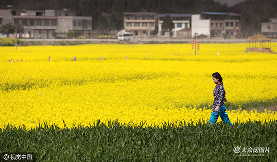 四川绵阳：村民打造“奇葩”稻草雕塑与模特斗艳