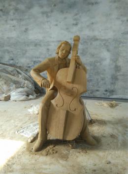 hj1284 音乐人物提琴手泥塑_音乐人物玻璃钢雕塑_滨州宏景雕塑有限公司
